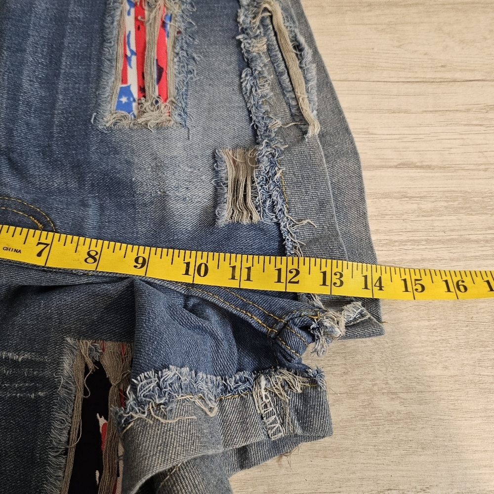 Women's Distressed Size Small Denim Shorts Star-Embellished Blue High Rise Stars - Picture 10 of 12